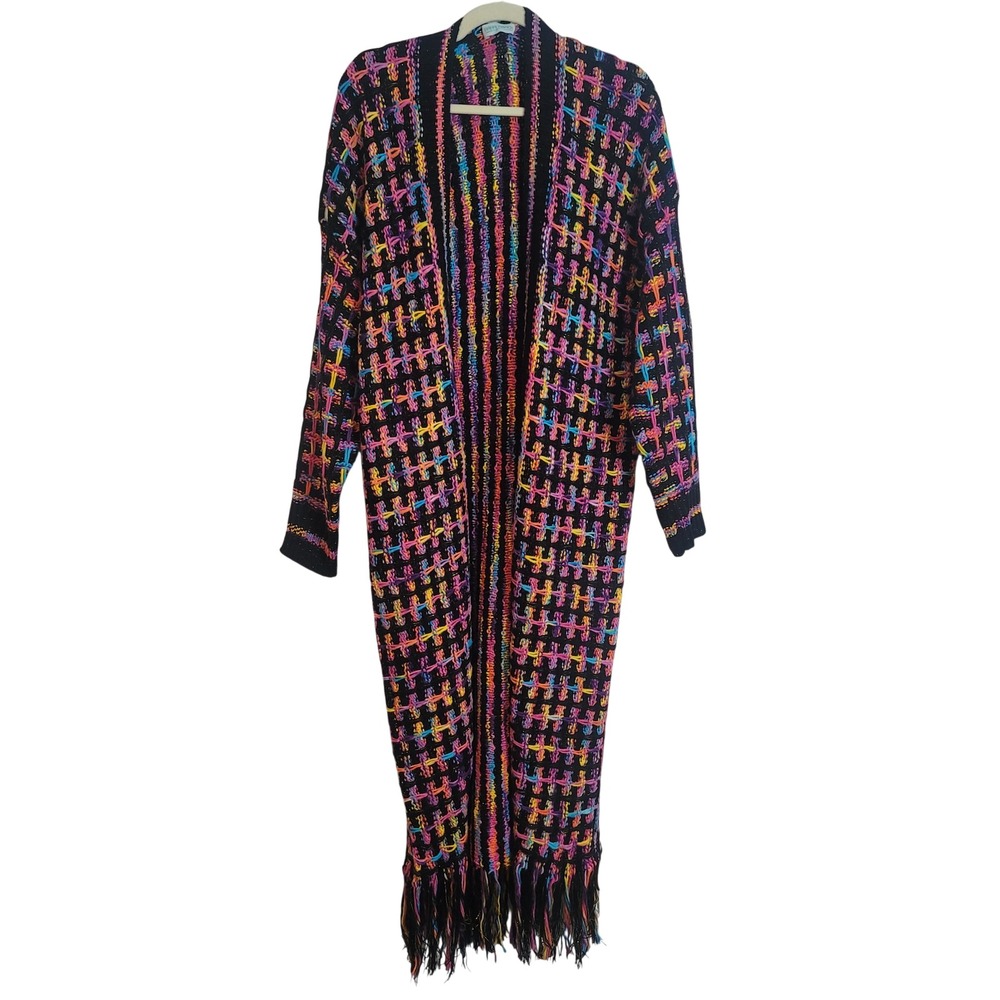 Baha Ranch‎ Western Wear Multi Color Fringe Duster Cardigan Metallic Knit Large